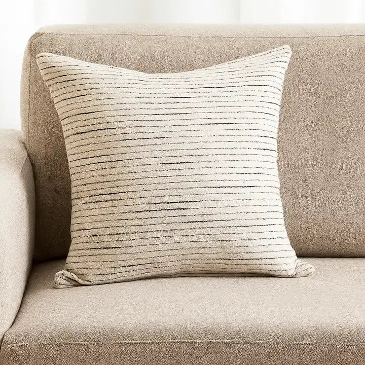 Black Stripe White Woven 18" Throw Pillow