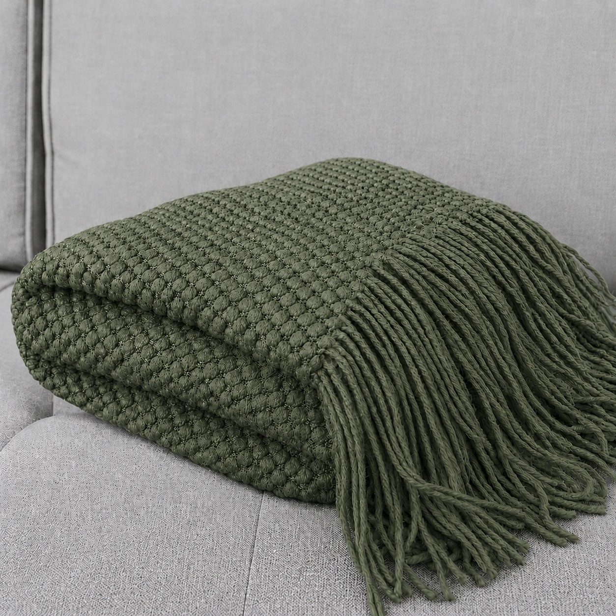 Willow Green Textured Knit Throw Blanket – 50" x 60"