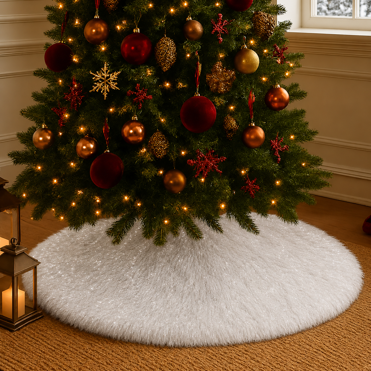 Faux Fur Silver Lurex Christmas Tree Skirt - 56" Round
