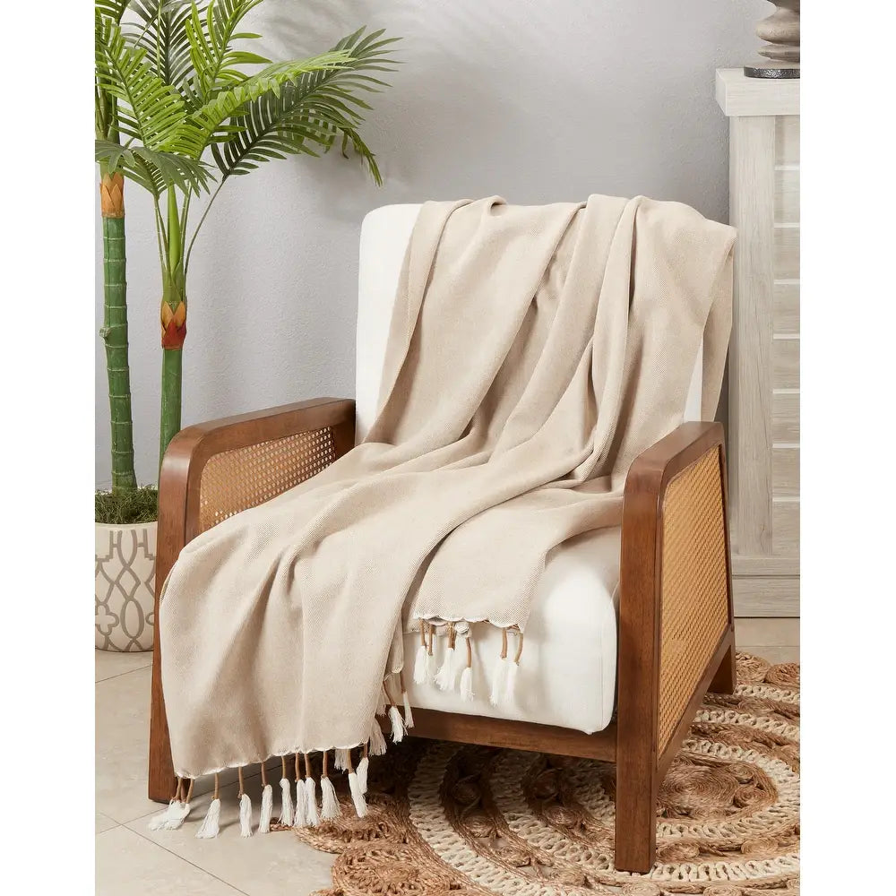 TH2164 - Natural Luxe Tassel Cotton 50x60 Throw Blanket