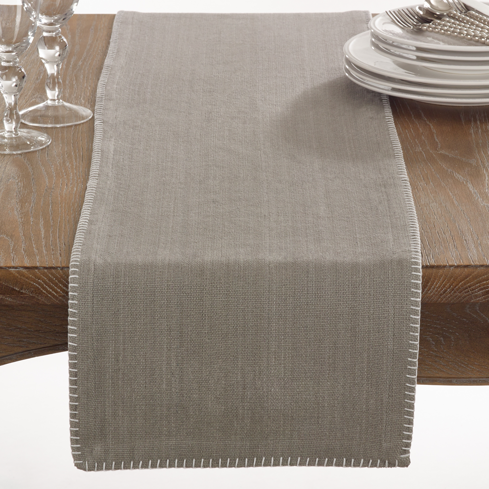 793 - Grey Whip Stitched Cotton 13"x72" Table Runner