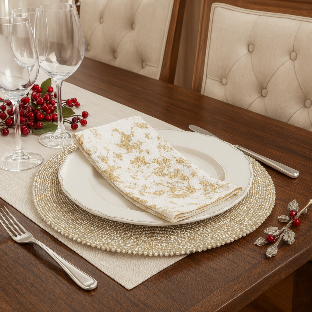 1385 - Metallic Gold Foil Design 20" Dinner Napkin