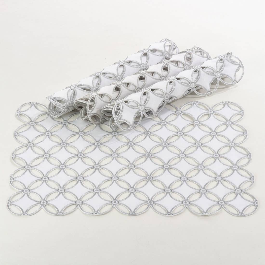 QX269 - Silver White Cutwork 14x20 Placemat