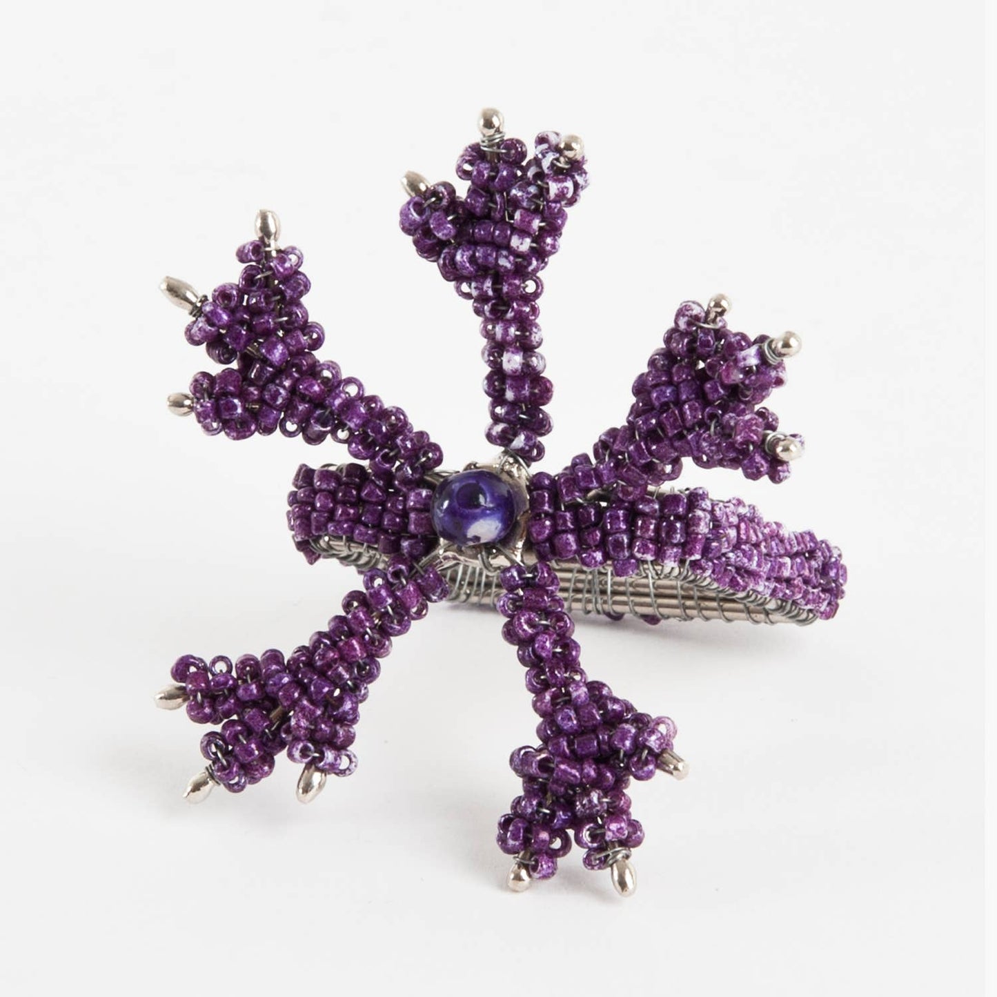 NR022 - Purple Beaded Coral Napkin Ring Holder