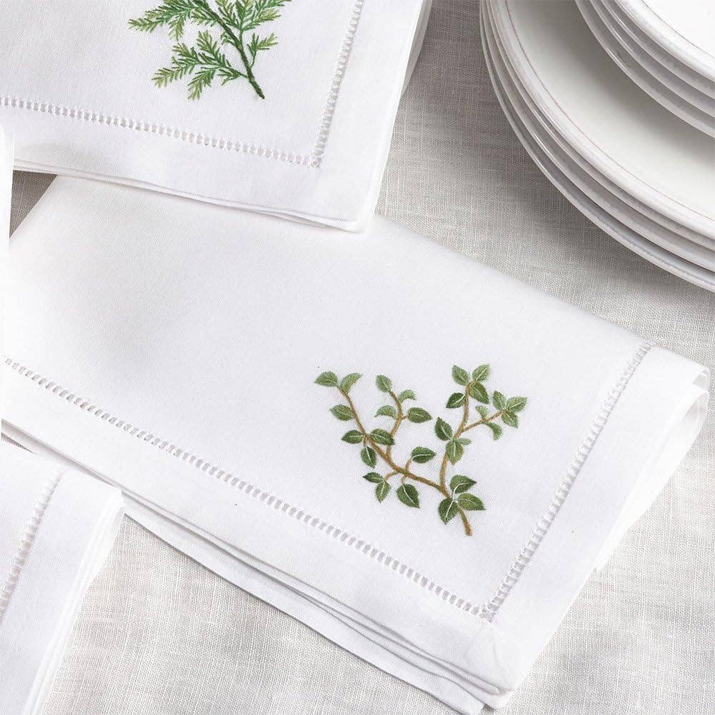 Embroidered Oregano Cotton 20" Napkin