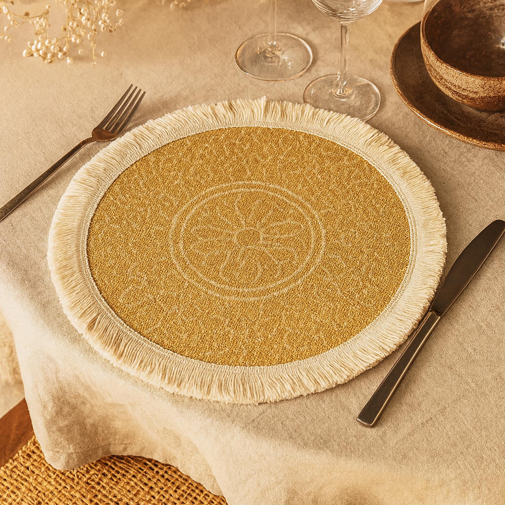 PM0003 - Yellow Dream Catcher Fringed 14" Round Placemat