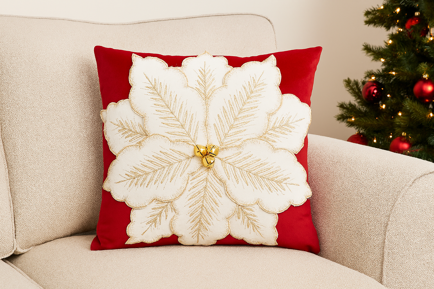 483 - Red Velvet Poinsettia 16" Throw Pillow