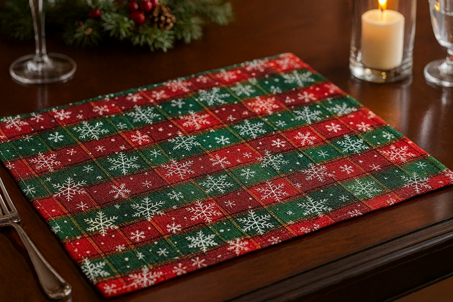 Classic Snowflake Plaid 13"X18" Placemat