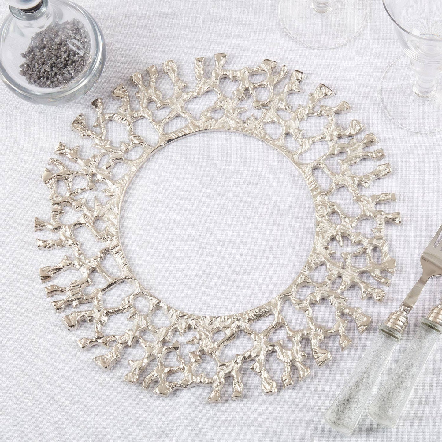 Silver Coral Rim Aluminum 13" Round Charger Plate