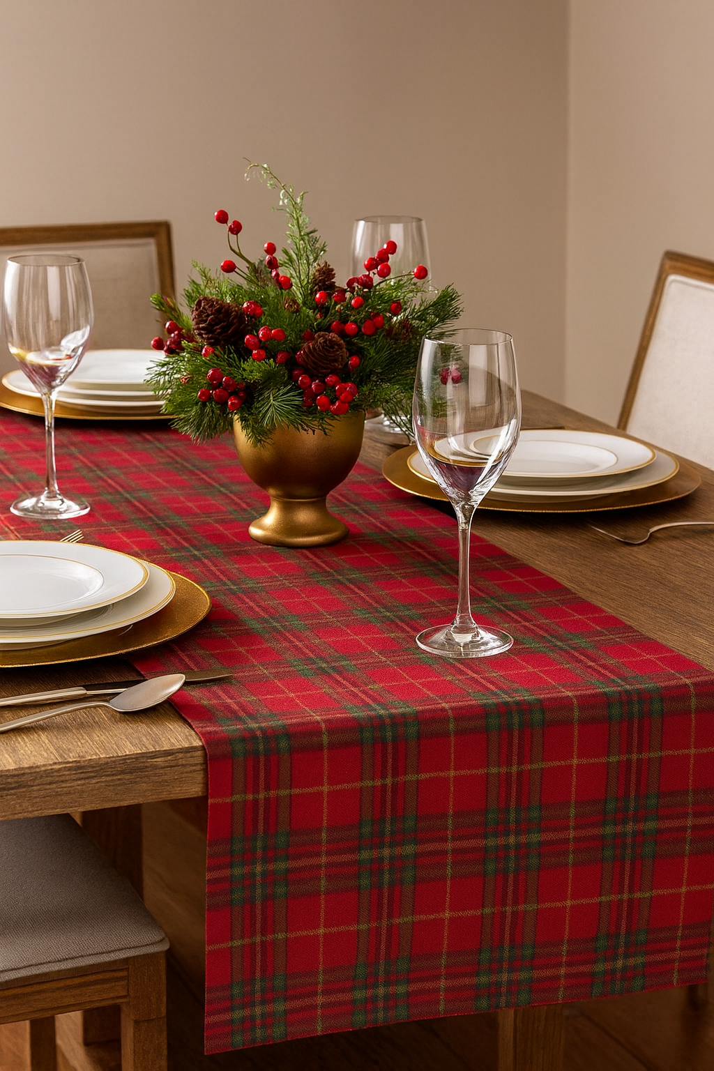 Red Tartan Plaid 16"x72" Reversible Cotton Table Runner