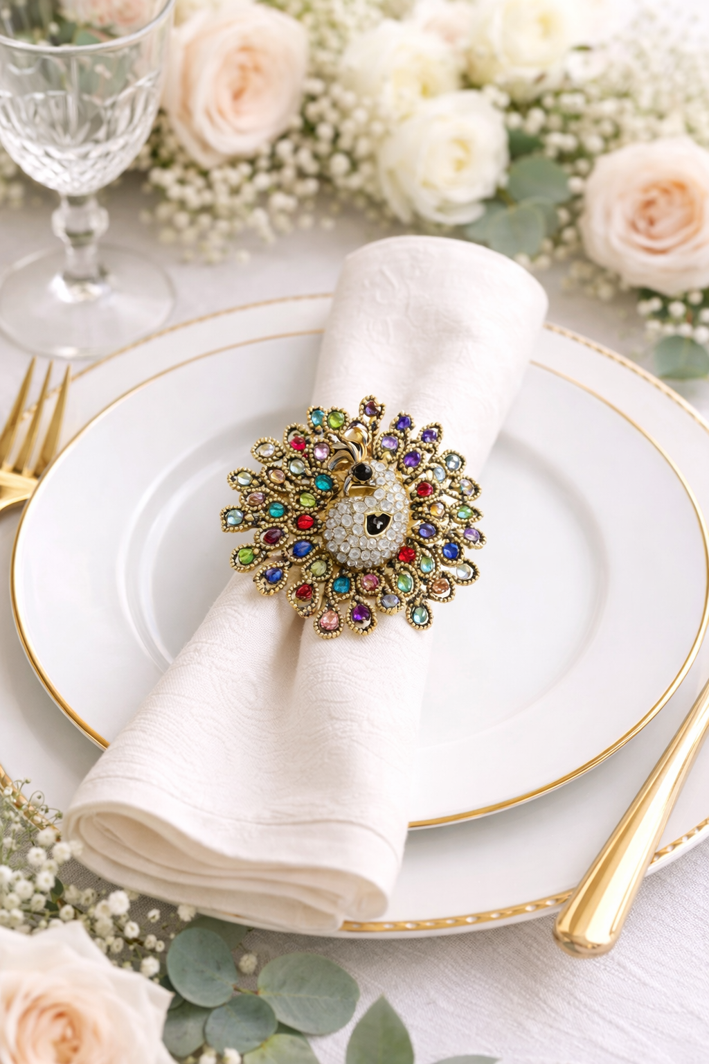 Jeweled Peacock Napkin Ring Holder
