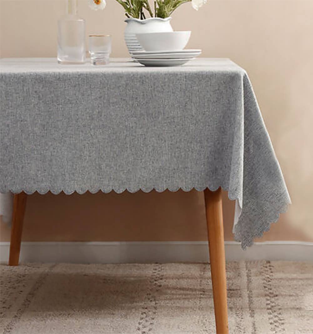 Grey Scalloped Border Wrinkle-Free Heat-Resistant Tablecloth