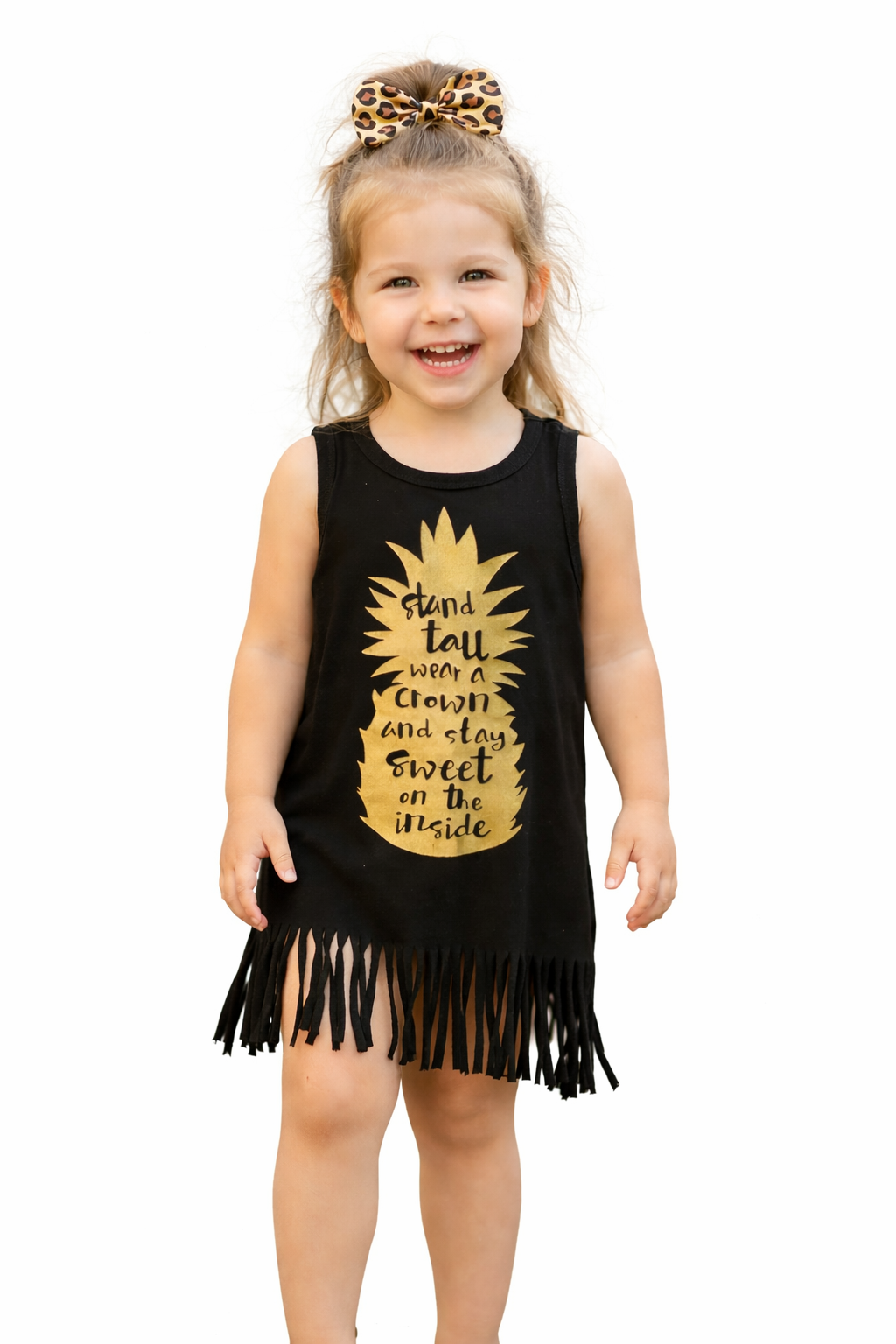 Gold Pineapple Black Fringe Girl Sleeveless Dress