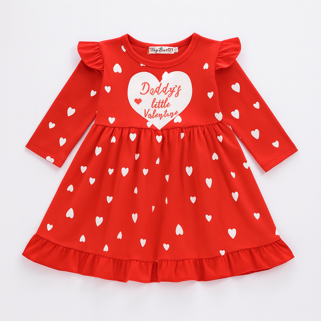 Daddy's Little Valentine Heart Red Ruffle Girl Dress