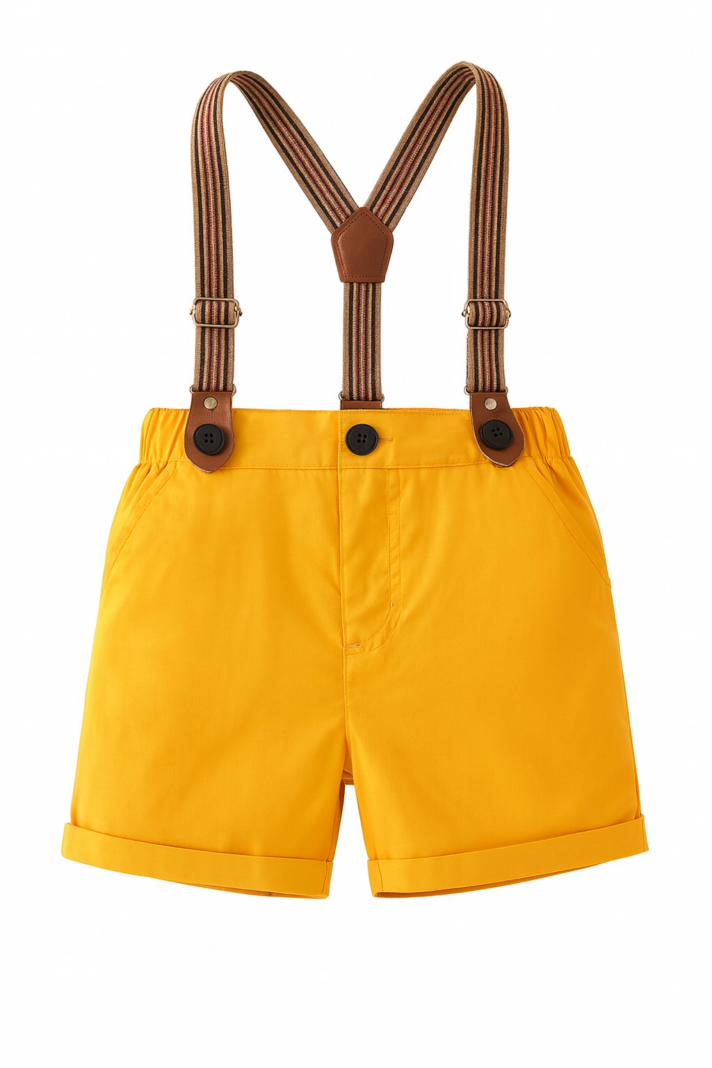 Mustard Classic Boy Cotton Chino Shorts with Suspenders