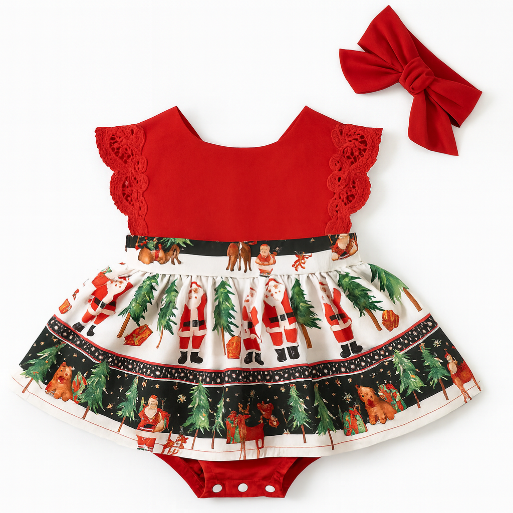 Red Christmas Design Baby Romper & Headband