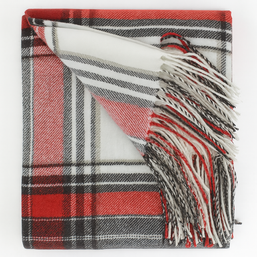 CTH804 - Classic Plaid Pattern Tassel Trim Throw Blanket
