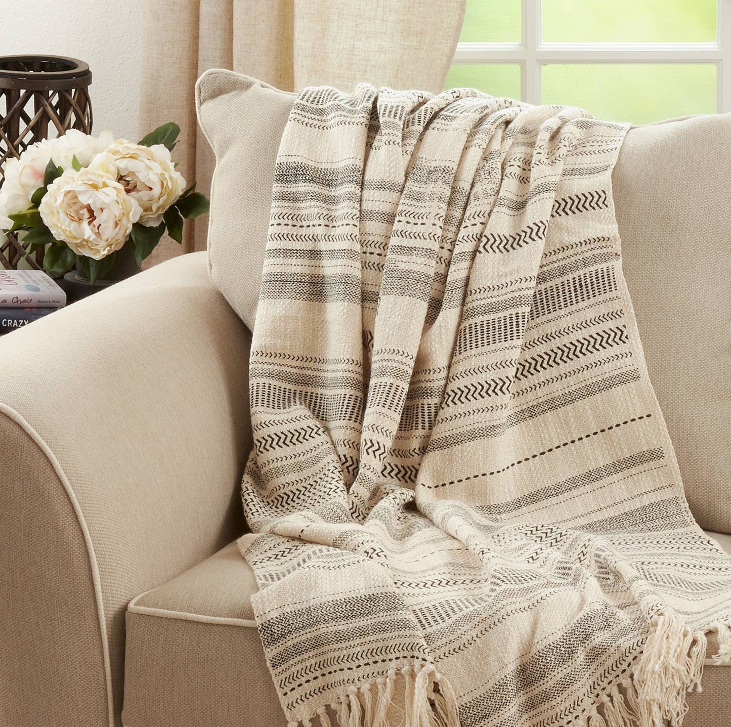 Natural Boho Block Print Pure Cotton 50x60 Throw Blanket