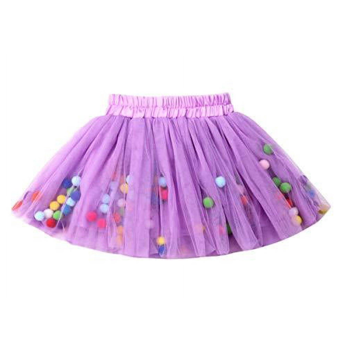 Purple Multicolor Pom Pom Layered Baby Tutu Skirt