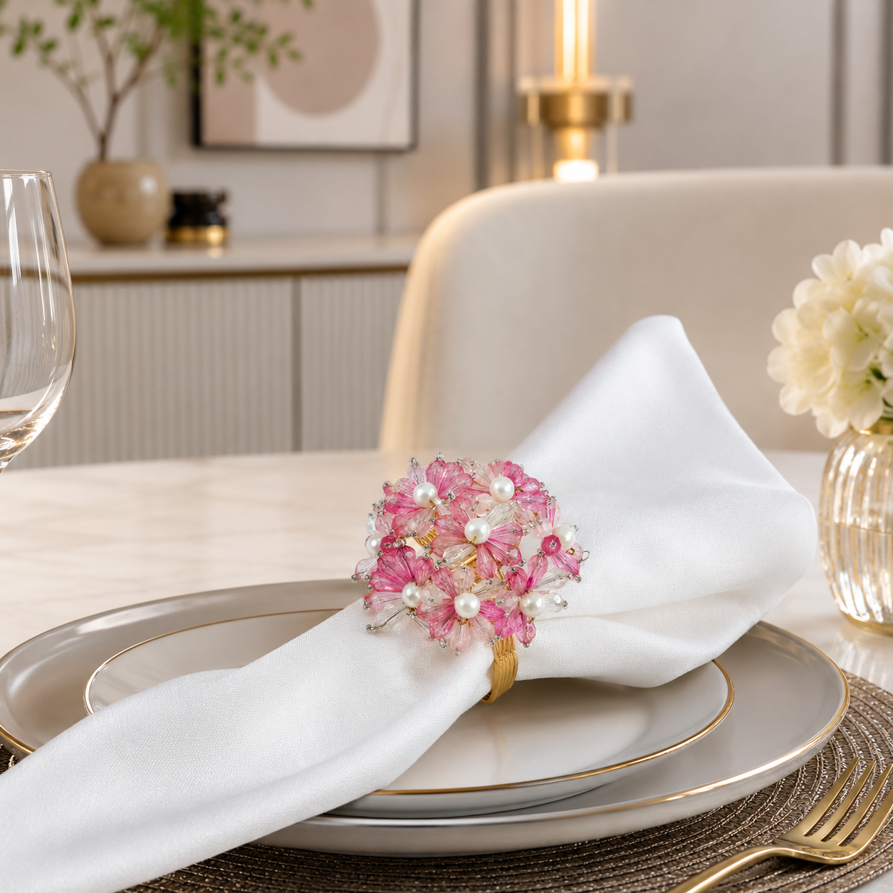 Pink Hand Beaded Napkin Ring
