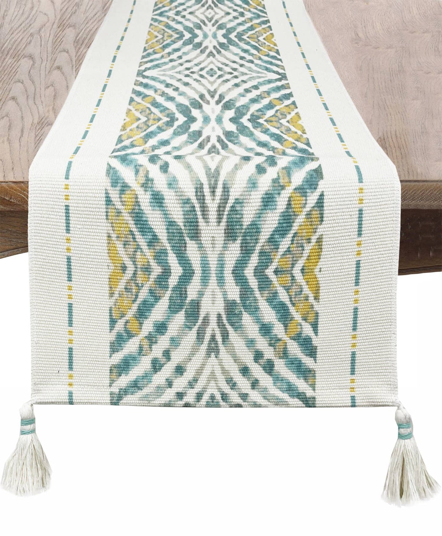 Green Geometric Cotton Table Runner