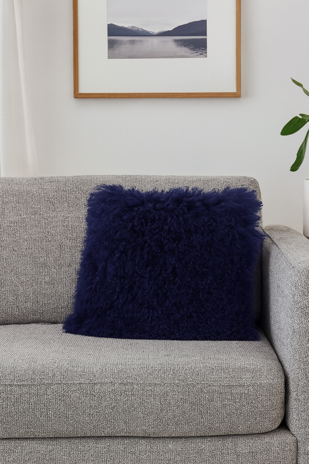3564 - 16" Cobalt Blue Mongolian Lamb Fur Throw Pillow