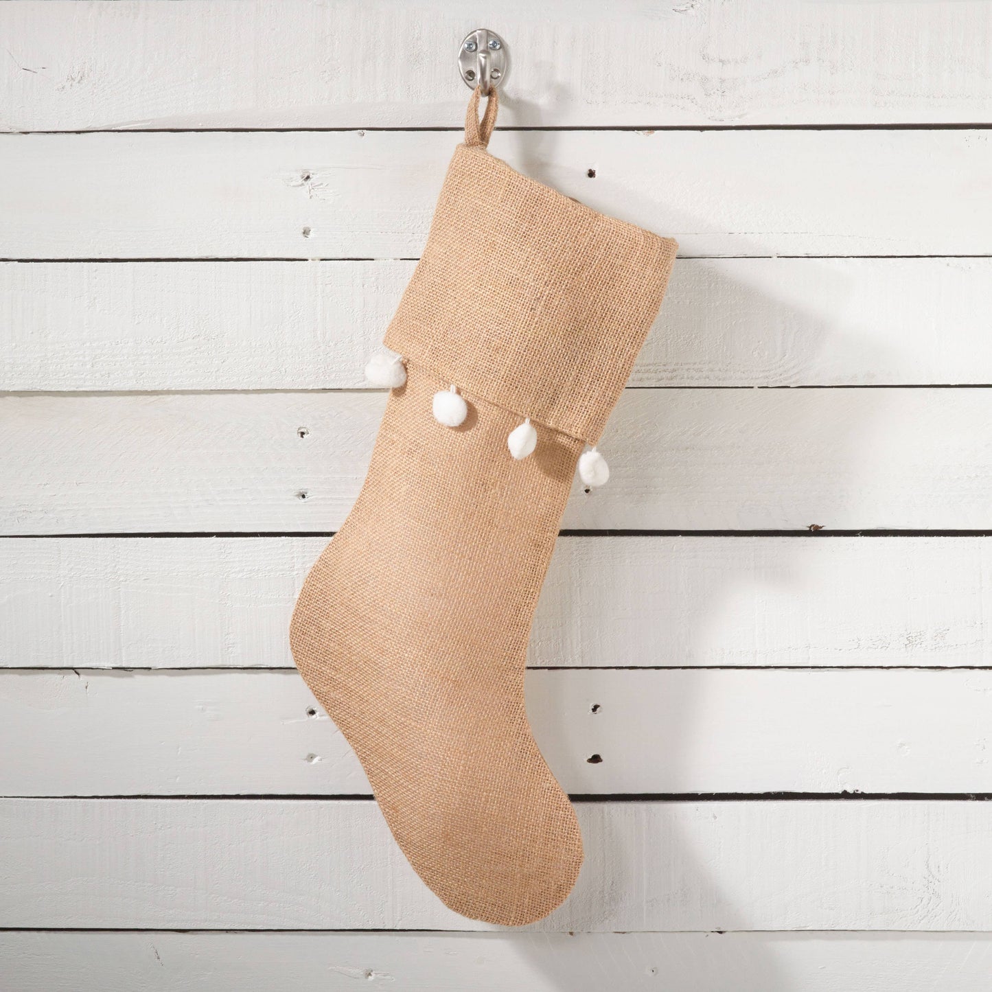 807 - Pompom Design Jute Christmas Stocking