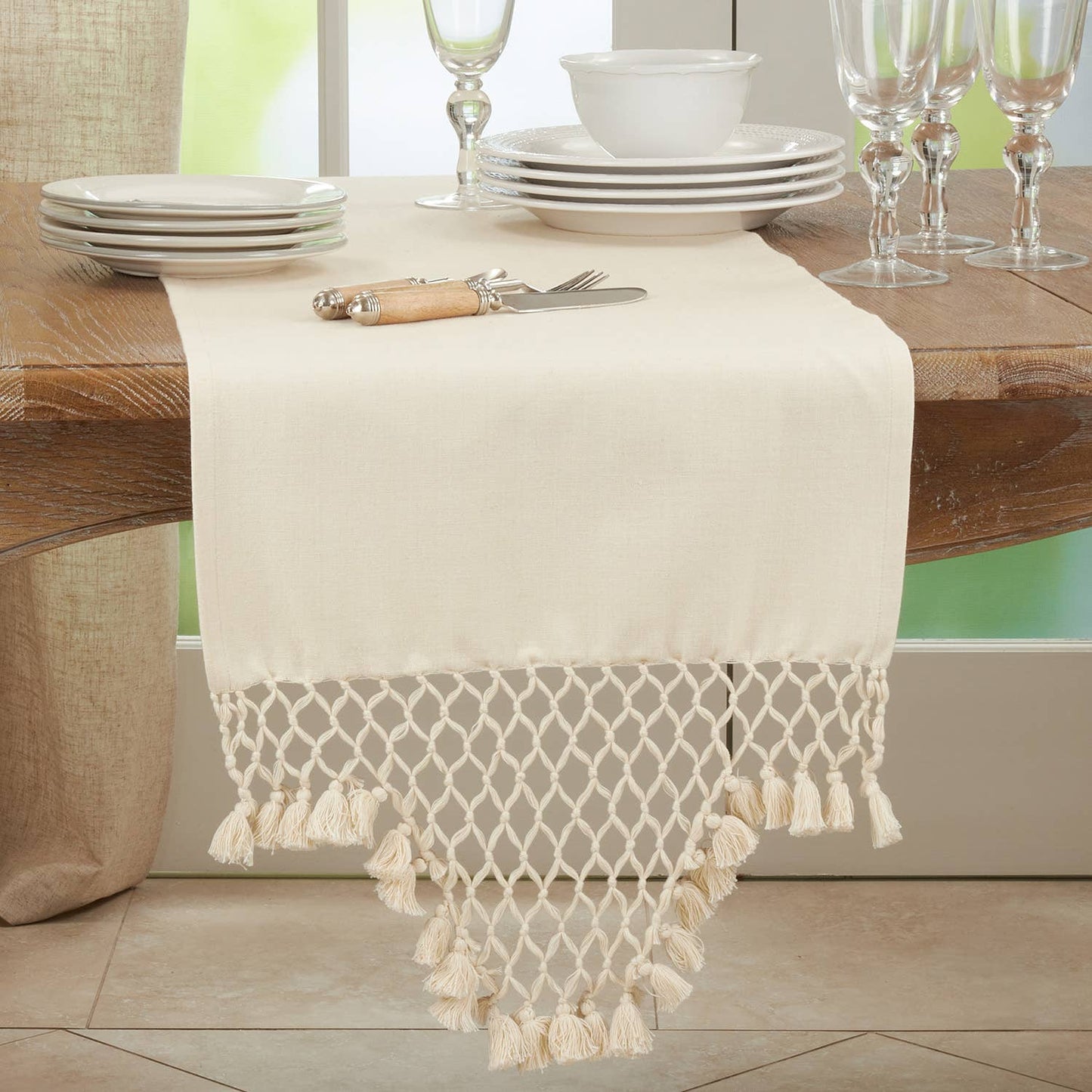 1220 - Natural Braided Tassel Cotton 16"x72" Table Runner