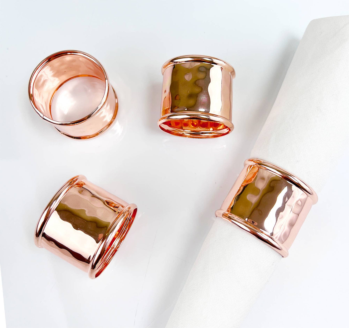 Shiny Copper Hammered Metal Napkin Ring Holder