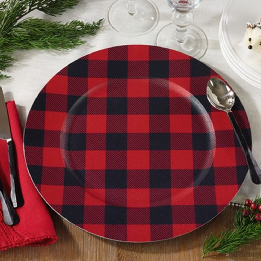 Red-Black Buffalo Plaid 14" Round Charger Plate
