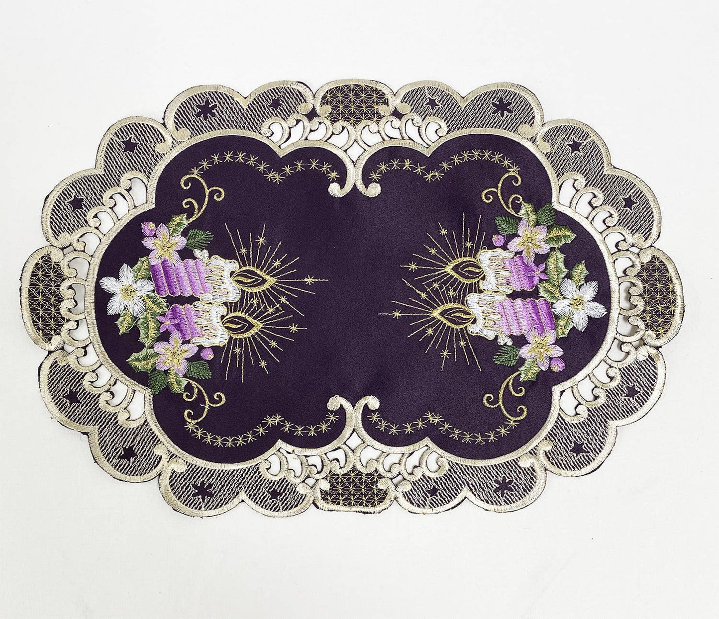 Purple Embroidered Christmas Cutwork Placemat – 12" x 18"