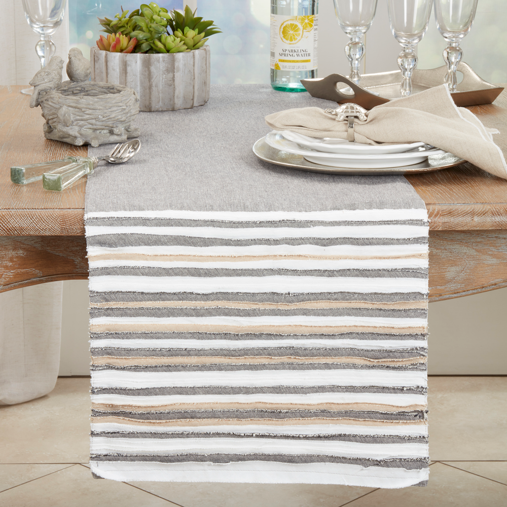 1251 - Grey Multi Pleated Cotton 16"x72" Table Runner