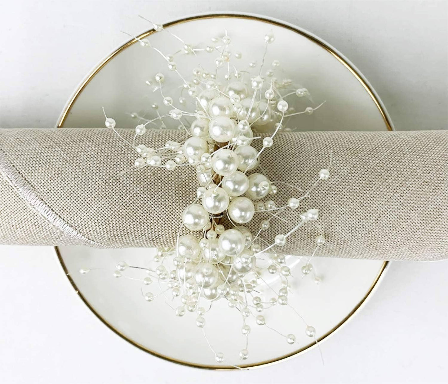 NR0103 - Hand-Beaded Ivory Faux Pearl Wreath Napkin Ring