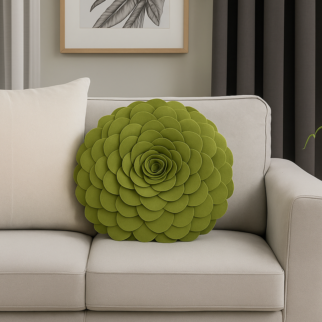 Lime 3D Rose Flower Petal Decorative Throw Pillow