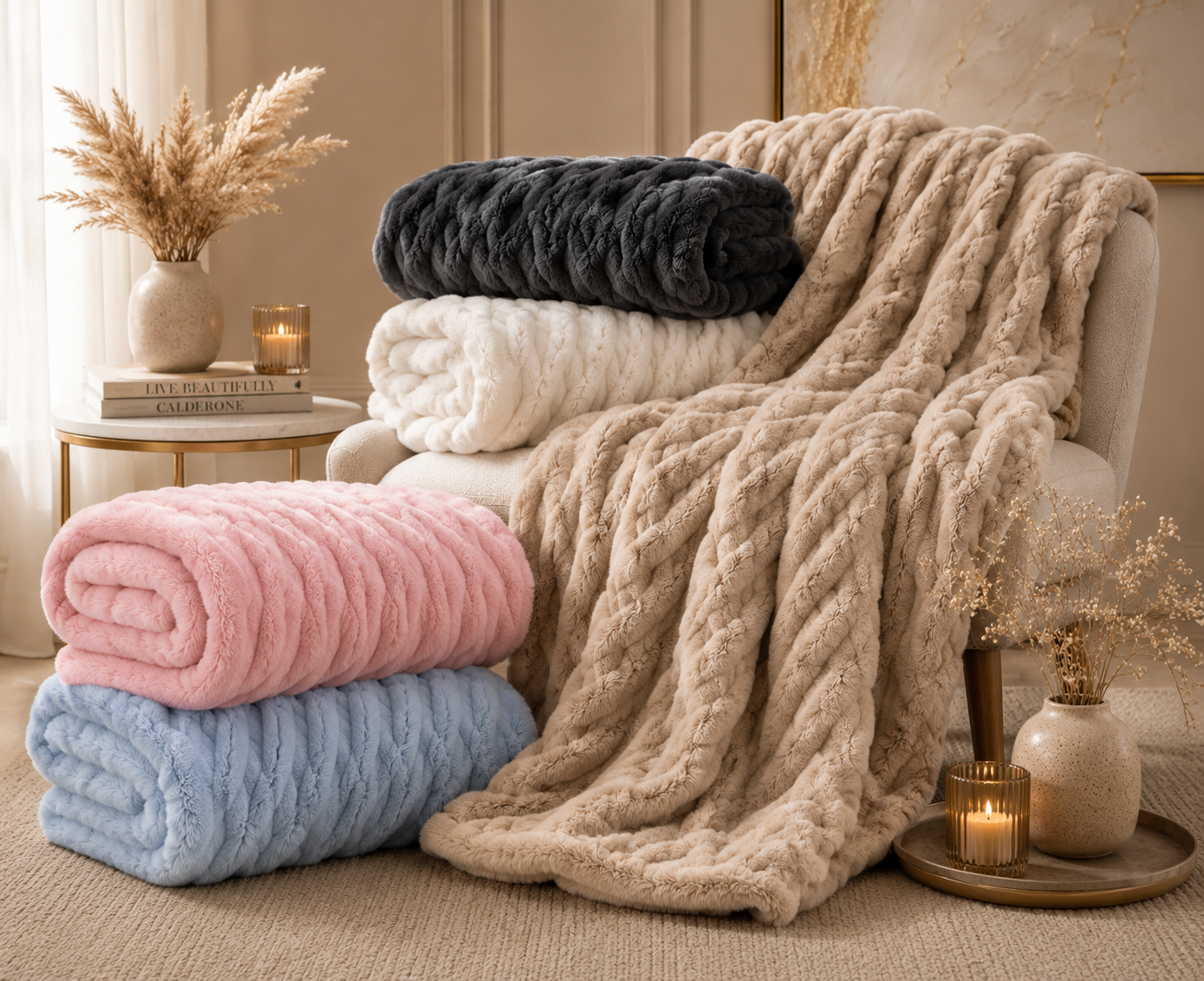 LUXE Double-Layer Plush Faux Fur Throw Blanket – 50" x 60"