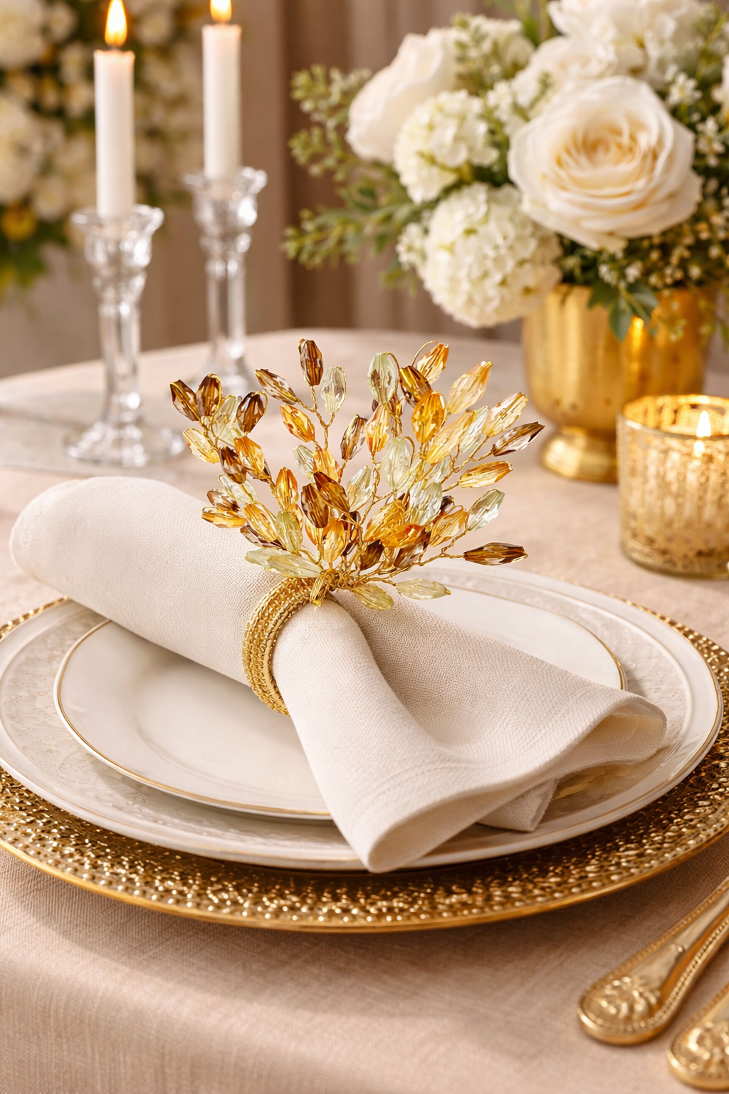 Yellow Beaded Flower Napkin Ring