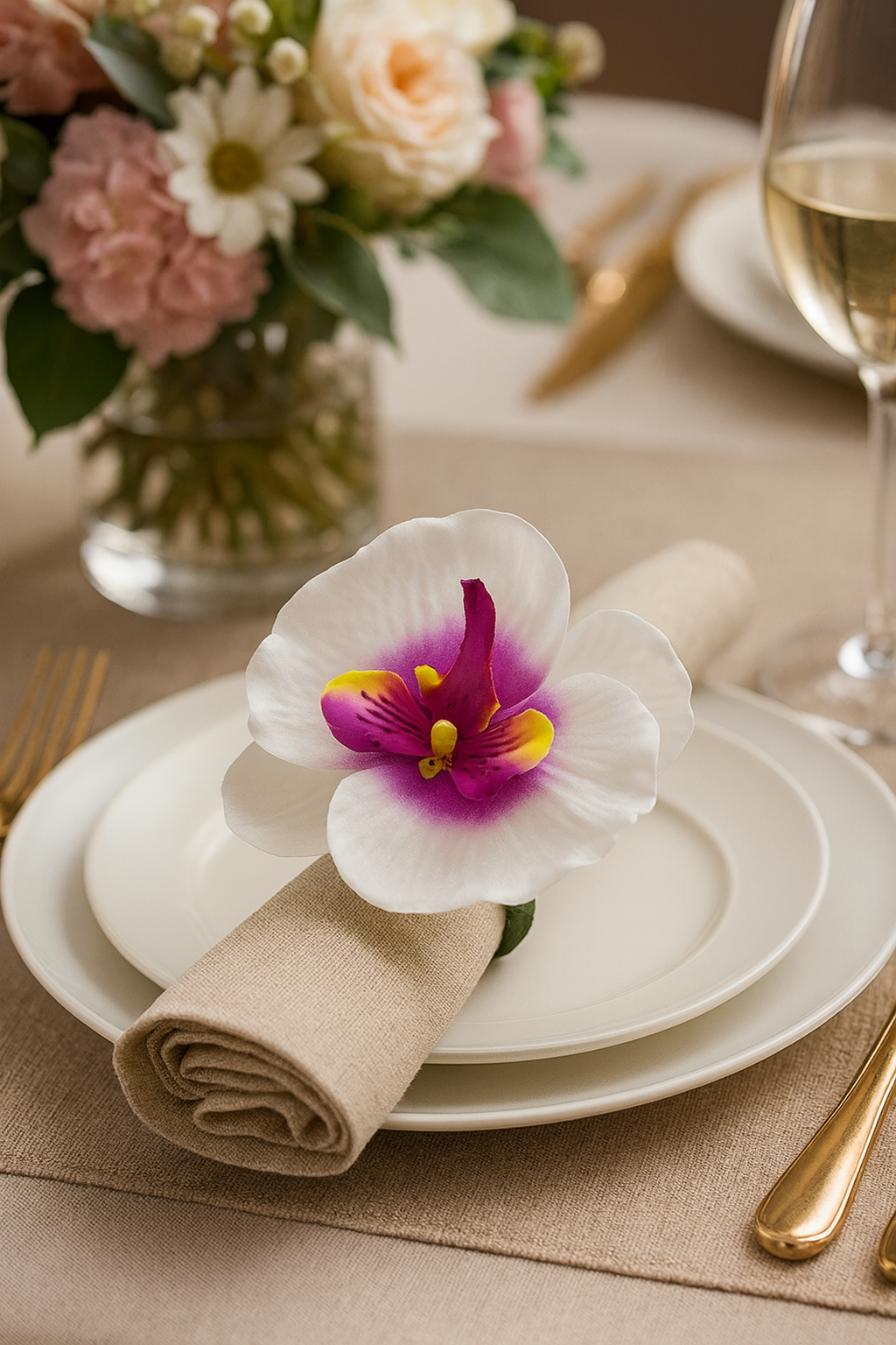 White Handmade Moth Orchid Flower Napkin Ring