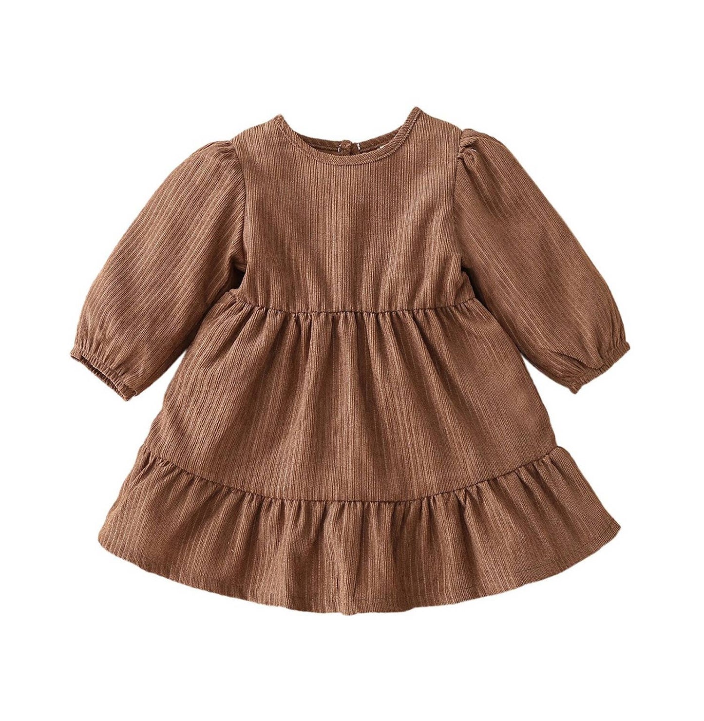 Mocha Ruffle Hem Corduroy Girl Dress