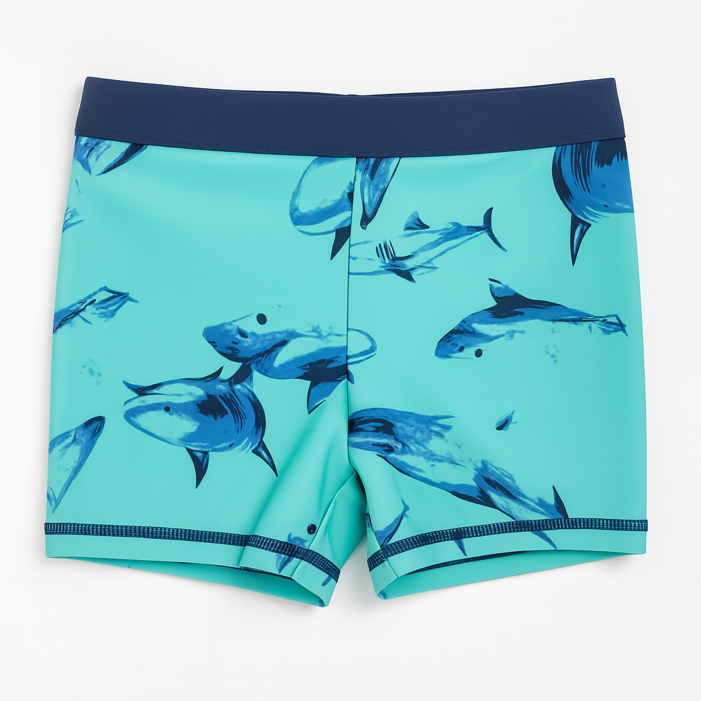 Blue Shark Drawstring Boy Swim Trunk