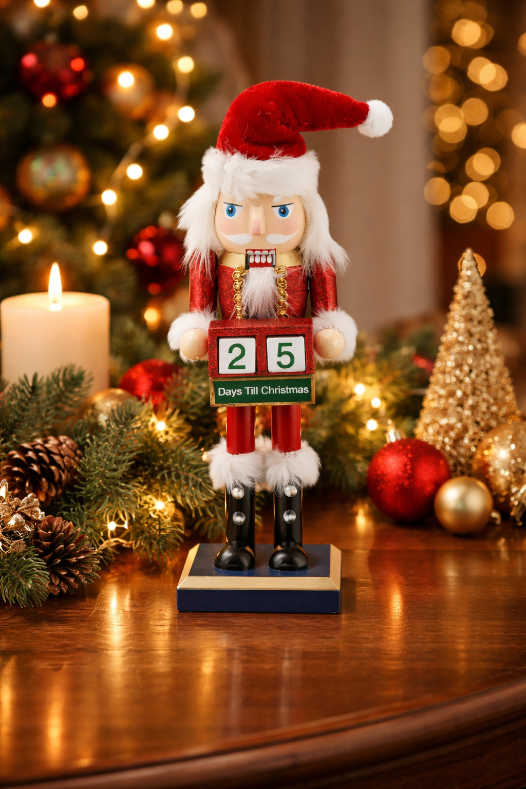 10" Advent Calendar Red Wooden Nutcracker