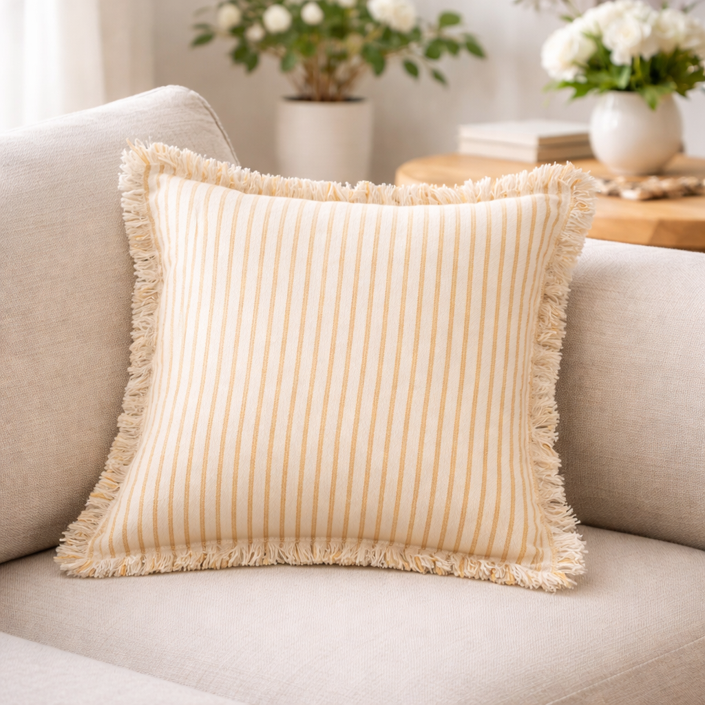Yellow Coastal Striped Cotton Blend 18" Throw Pillow