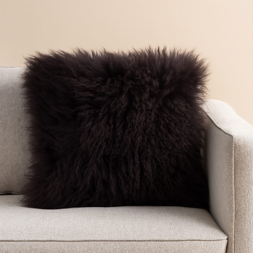 3564 - 20" Grey Mongolian Lamb Fur Throw Pillow