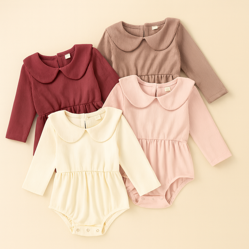Ribbed Collar Baby Dressy Romper