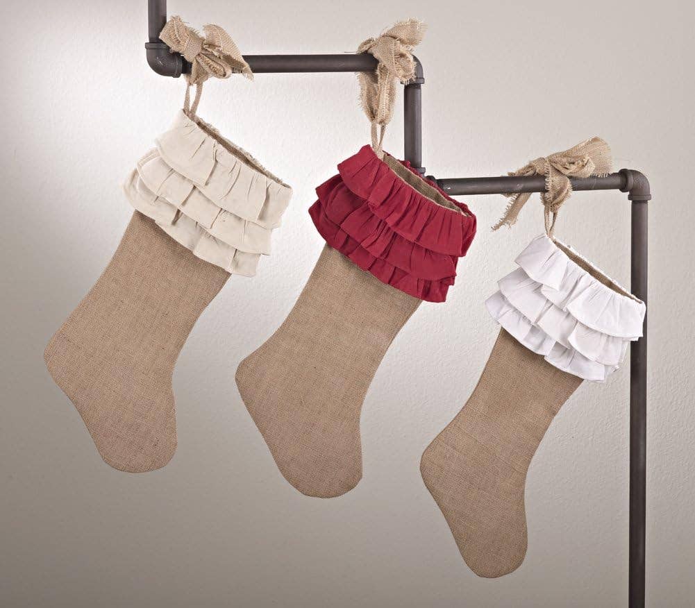 Cotton Ruffle Cuff Jute Natural Christmas Stocking