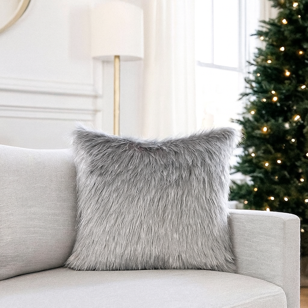 Grey Fur Silver Thread 17" Throw Pillow