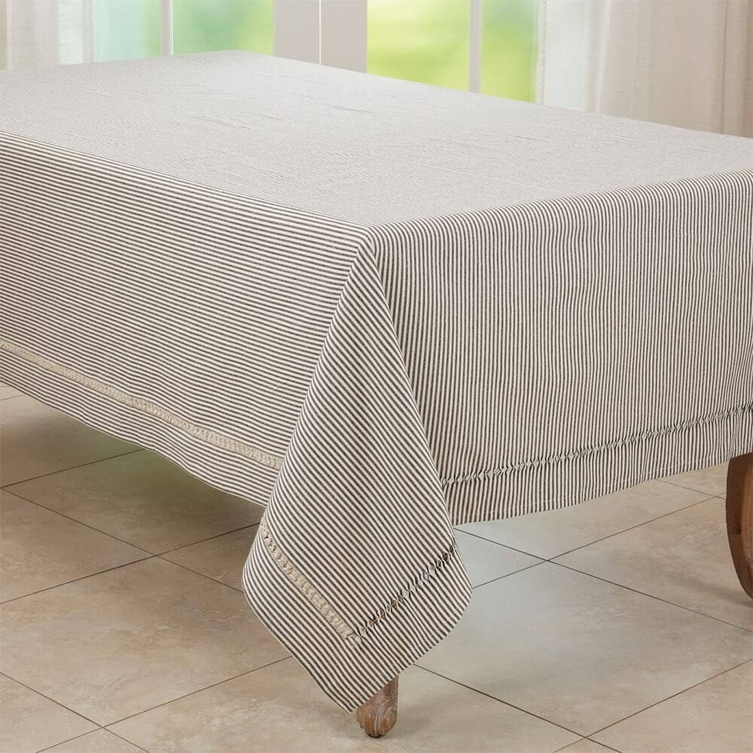 1563 - Black Stripe Hemstitch Cotton Tablecloth