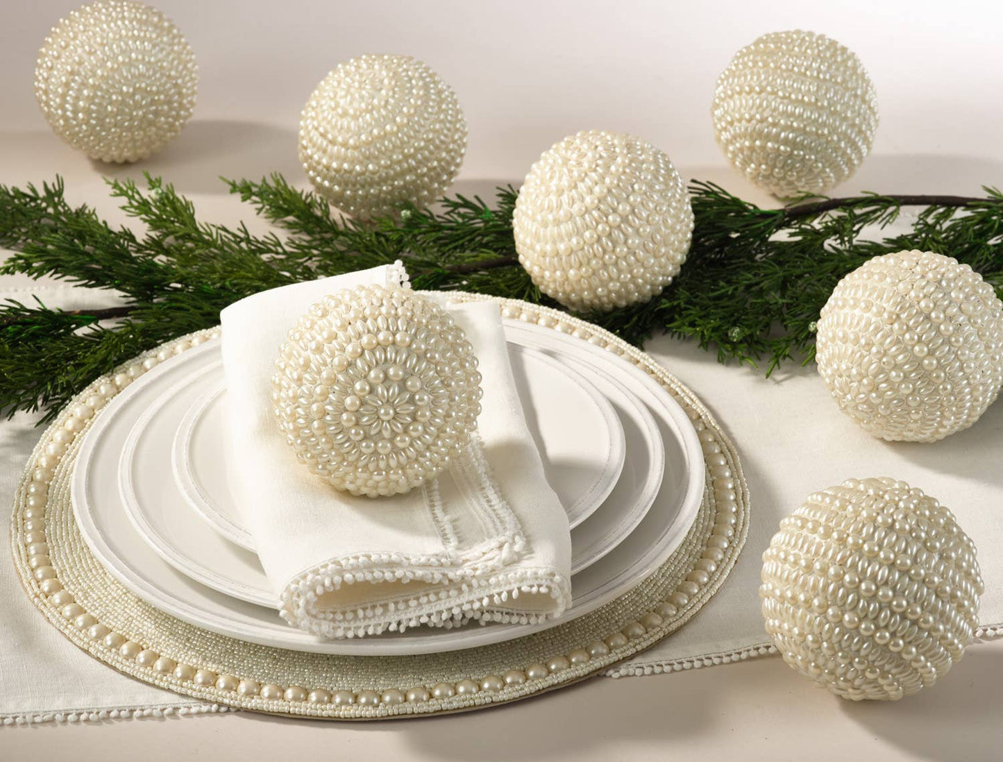 Ivory Pearl Design Ornament 4" Decorative Ball