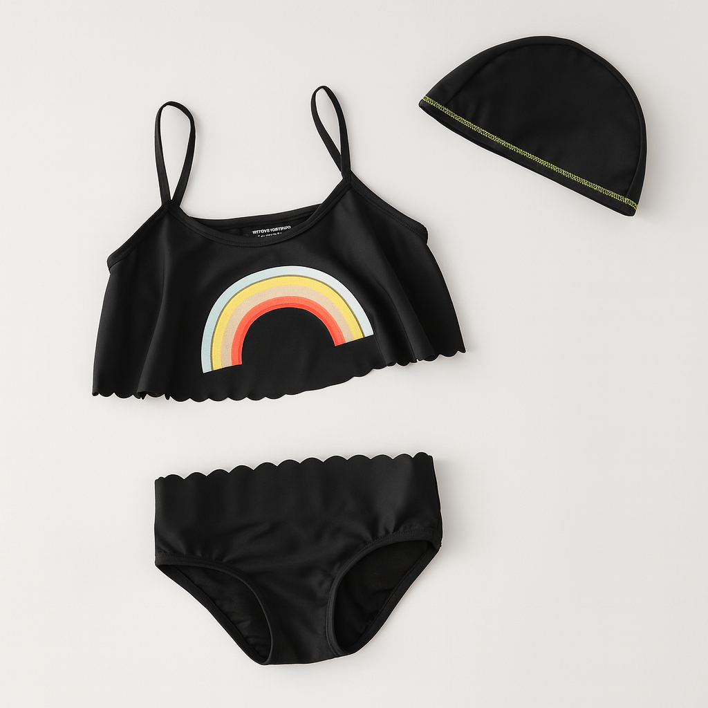 Black Rainbow 3-Piece Toddler Girl Swimwear Set