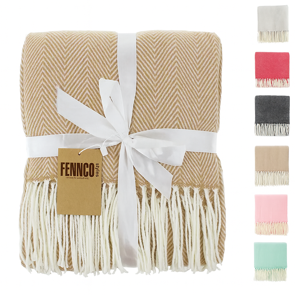 Herringbone Throw Blanket with Fringe