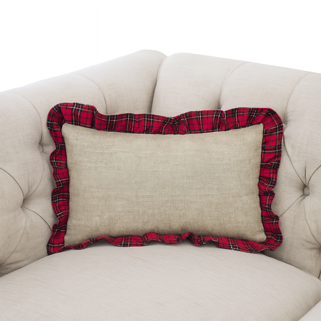 TBL0003 - Tartan Plaid Ruffle Trim 12"x20" Decorative Throw Pillow
